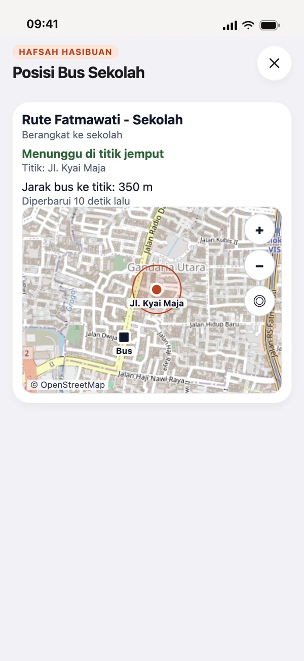 Posisi bus sekolah di peta aplikasi orang tua
