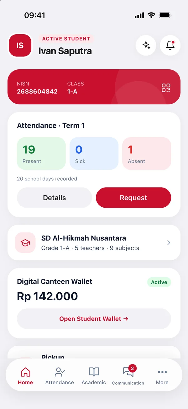 Home screen of the parent app