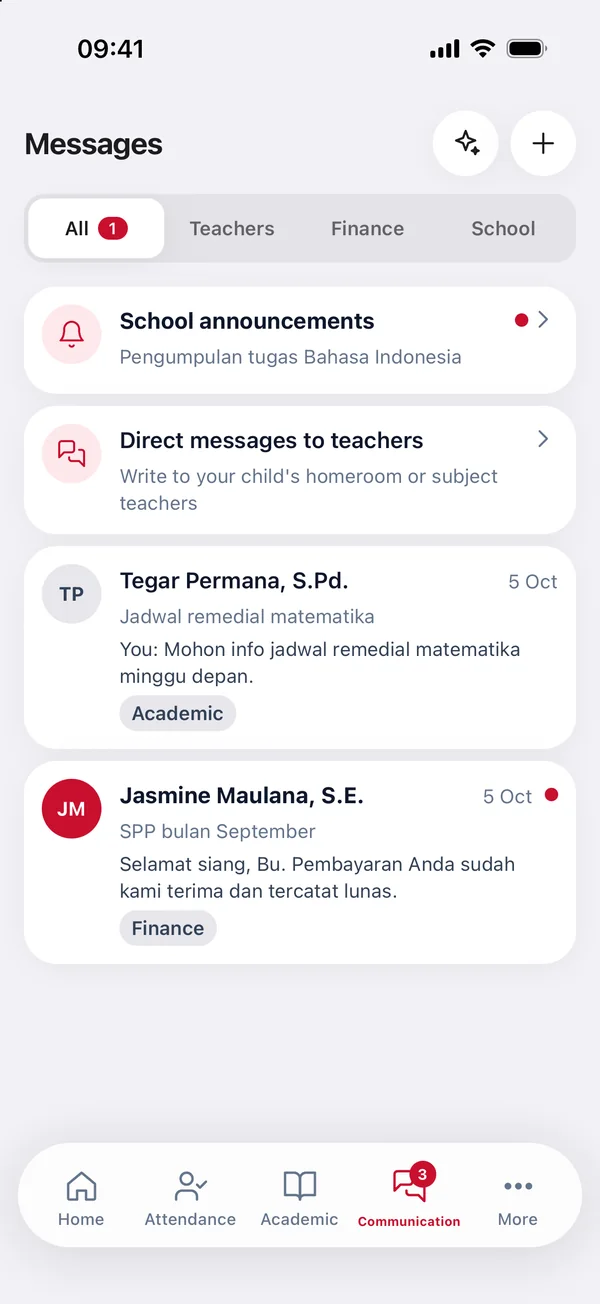Inbox in the parent app