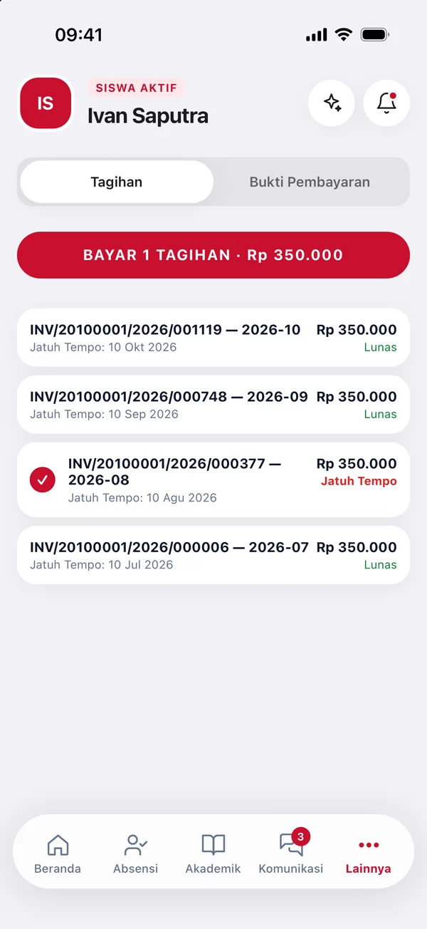 Tagihan di aplikasi orang tua