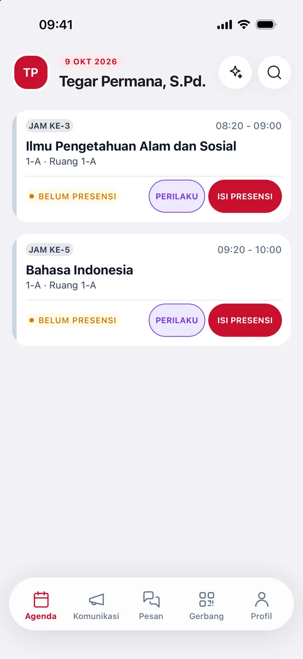 Agenda mengajar di aplikasi guru