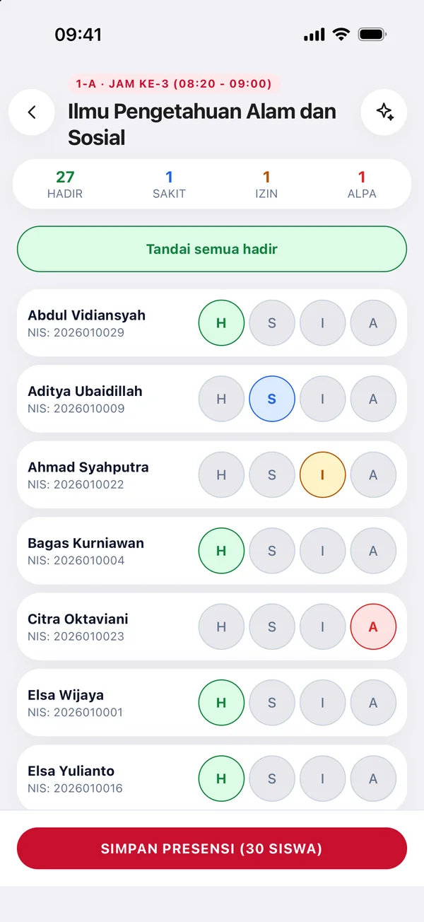 Absen sesi di aplikasi guru